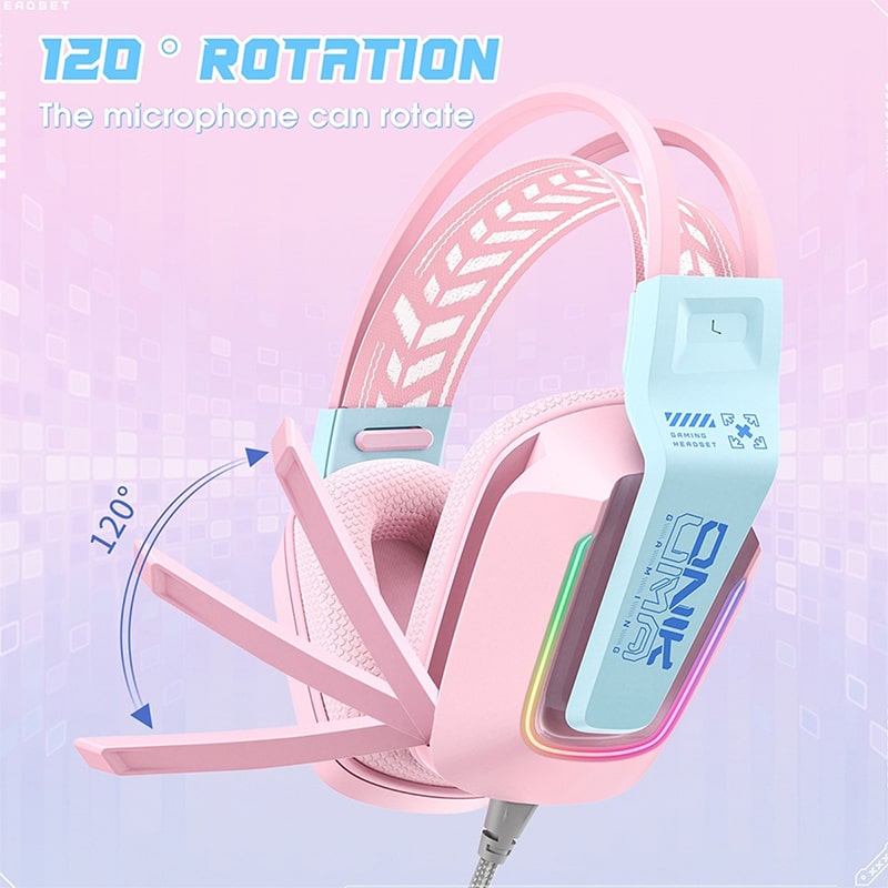 هدست گیمینگ اونیکوما مدل onikuma X13 RGB صورتی - Image 3