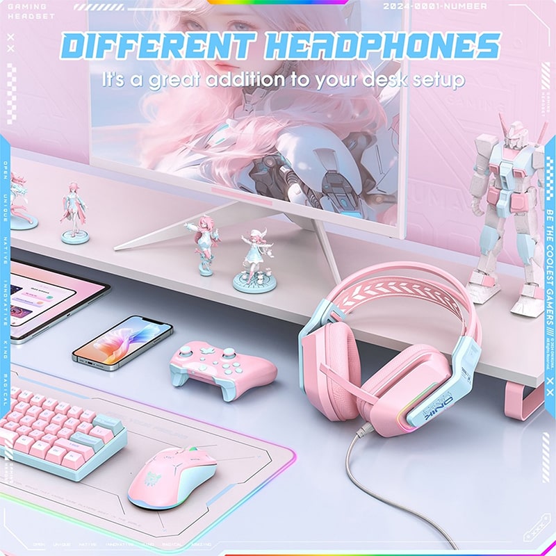هدست گیمینگ اونیکوما مدل onikuma X13 RGB صورتی - Image 8