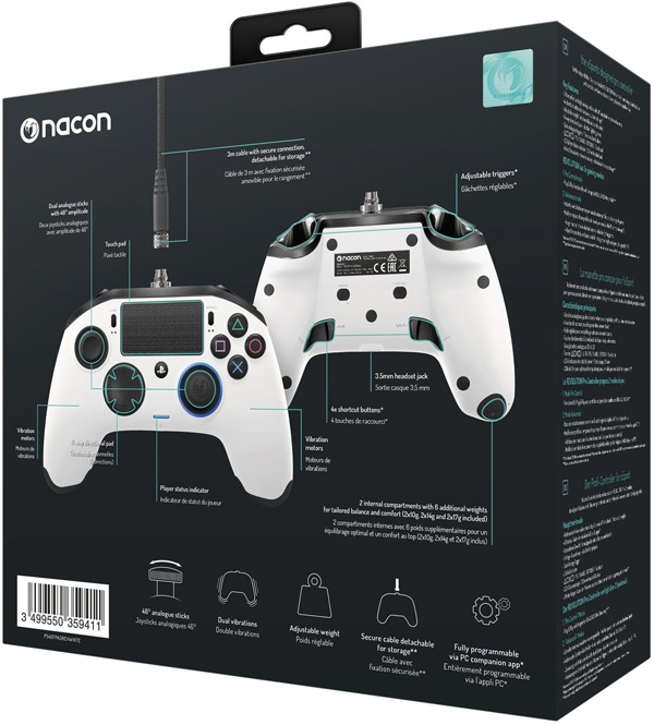 دسته حرفه ای ناکن پرو سفید PS4 Nacon Revolution Pro Controller white - Image 3