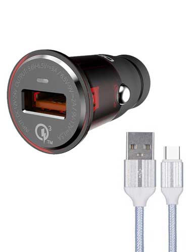 شارژر فندکی الدینیو مدل C304 به همراه کابل تبدیل USB-C