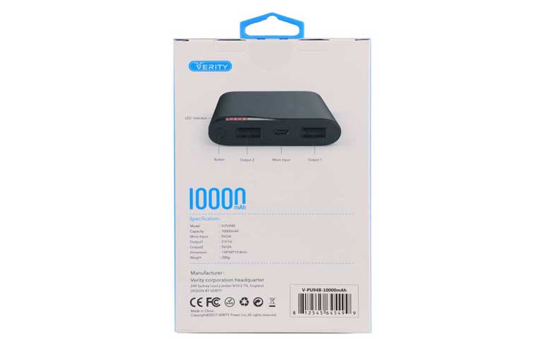پاوربانک VERITY مدل PU94 ظرفیت 10000 میلی آمپر - Image 2